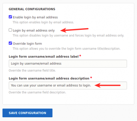 Mail Login: Configurations Page