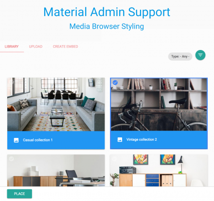 Material Admin Support Media Browser screenshot