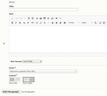 Mautic Paragraph - selectlist forms