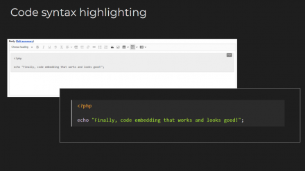 A screenshot showing code embedding and highlighting with highlight_php.