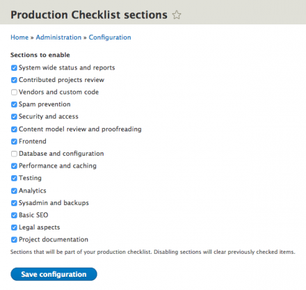 Production Checklist sections screenshot