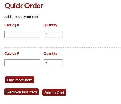 Screenshot of the Commerce QuickOrder form