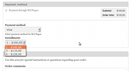 RCCPagos Payment method selection