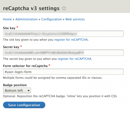 reCaptcha V3 Settings Form