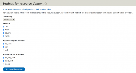 Configuration example of a REST end-point for basic node creation.