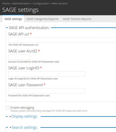 SAGE settings admin page