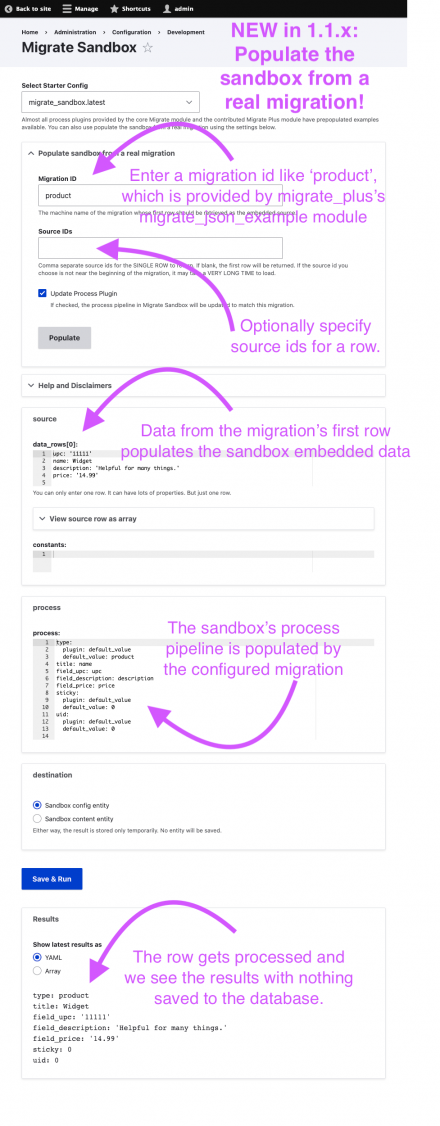 The sandbox can be populated from a real migration