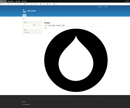 A Drupal site's frontend with a field label of 'Icon' and a Drupal logo underneath it.