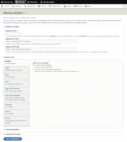 Matomo for Drupal configuration page