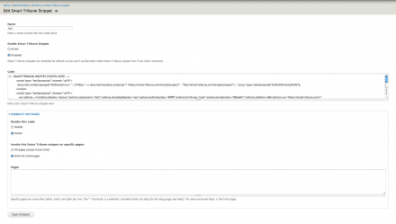Smart Tribune AddSnippet module administration screen