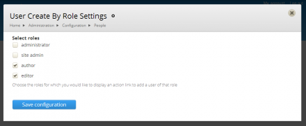Settings page for User Create By Role