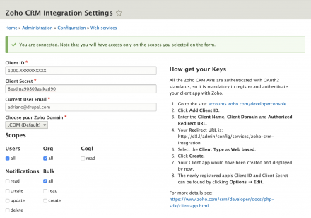 Settings page