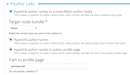 Enable and setting up biblio author node