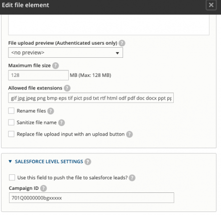 Webform File Upload and Campaign as Salesforce Lead Attachment screenshot