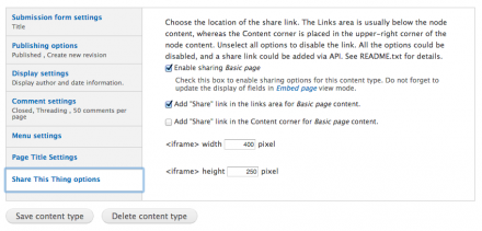 Share This Thing options per content type