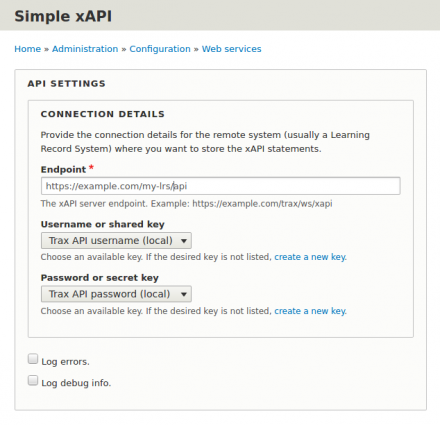 Screenshot of the Simple xAPI configuration screen