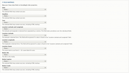 StoryMapJS View Style's Field Mappings Form