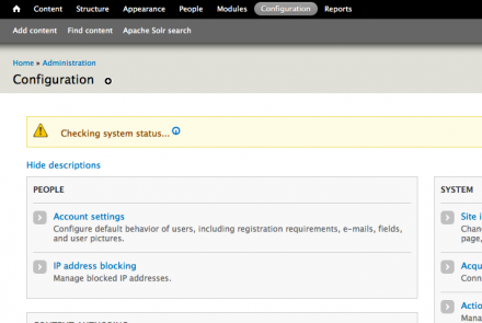 Screenshot of system status check being loaded via AJAX