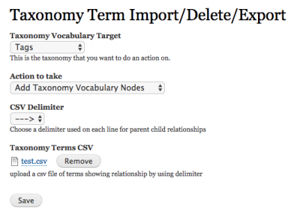 screenshot of Taxonomy IDE module page