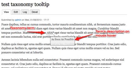 Taxonomy tooltip in action