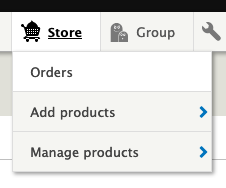 Screenshot of the Tasty Backend Commerce admin toolbar menu items.