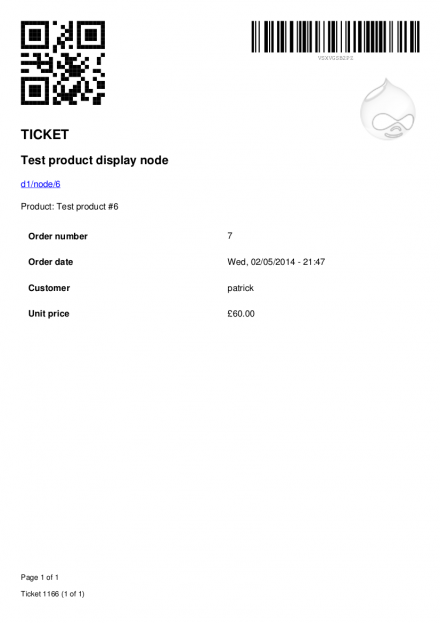 Ticket PDF produced with default settings, in Bartik