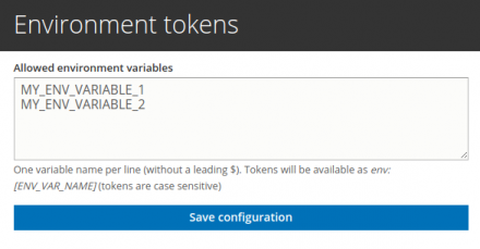 Environment for tokens config