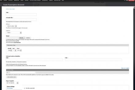 Transcription Document Creation Page in Admin Panel