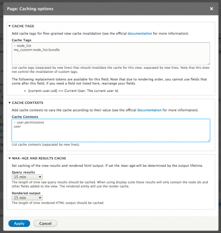 Cache plugin settings form