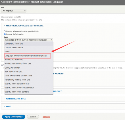 Provide current system negotiated language for view context filter