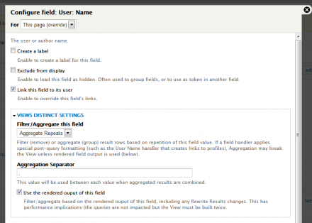 Example settings on a User Name field.