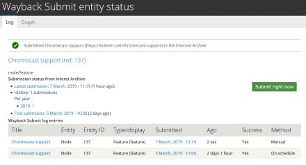 Viewing individual log items you'll get a history of submissions and a the oppurtunity to re-submit immediately.