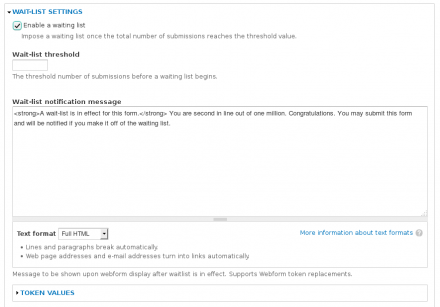 Admin settings for webform_waitlist module