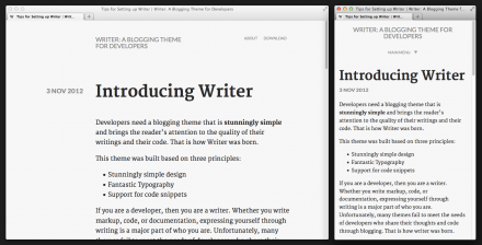 Demonstrates the look of a Writer blog post, at different sizes