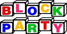 block party logo made of building blocks spelling block party
