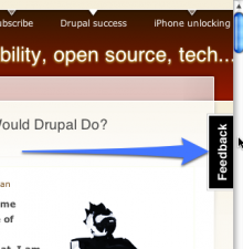 Screenshot of the Feedback & Suggestion Tab module in action on Drupal.geek.nz