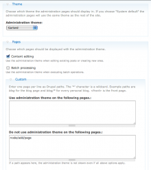 Administration theme settings page