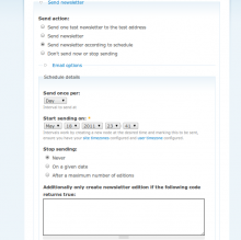 Newsletter Schedule node settings