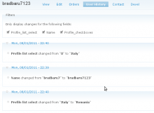 User history tab