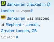 Example items from Activity Stream location services