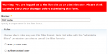 Administrator warning message