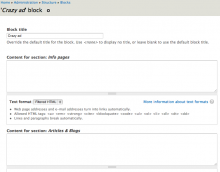 Configuration page of a section block
