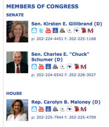 CiviCRM Sunlight Congressional District's Views integration showing my members of Congress.