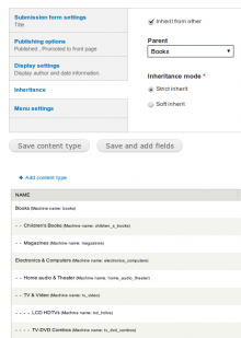 Bundle inherit form and content types admin page