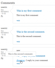 Comment reply contains link to referred comment author, with tooltip