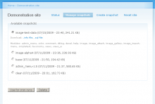 Demonstration site's snapshot management page