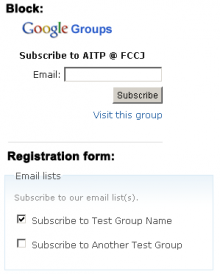 Screenshots of block and registration form options.