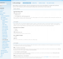 Links Package settings page