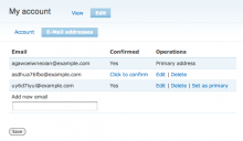E-mail addresses configuration page