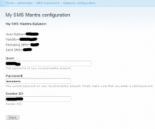 My SMS Mantra Module Admin Interface